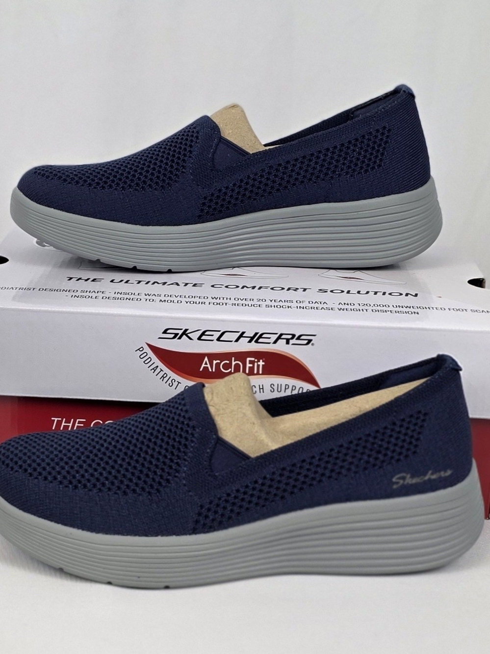 Skechers Arch Fit Slip-On Knit Sneaker - Navy with Gray Sole